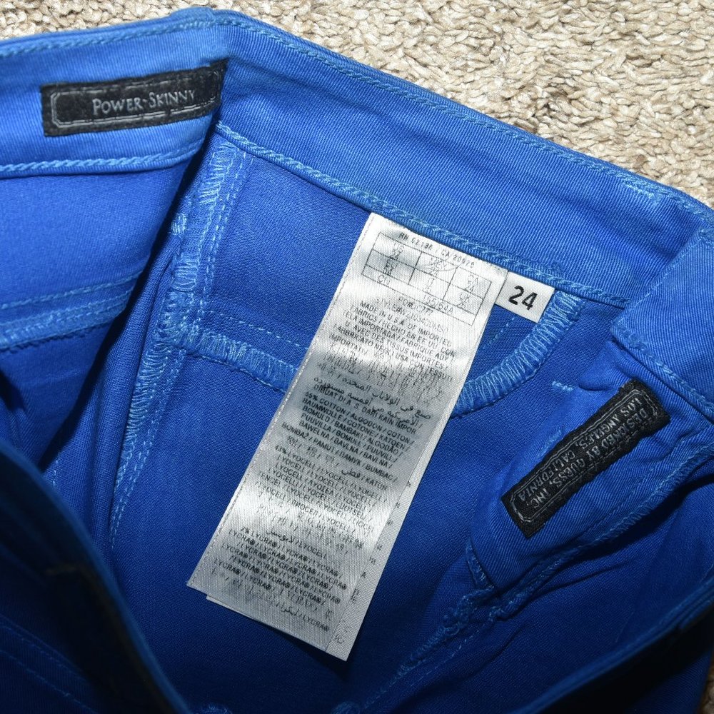 Guess Power Skinny wax coated low-rise bright blue shiny skinny pants sz 24, NWT - Picture 5 of 5